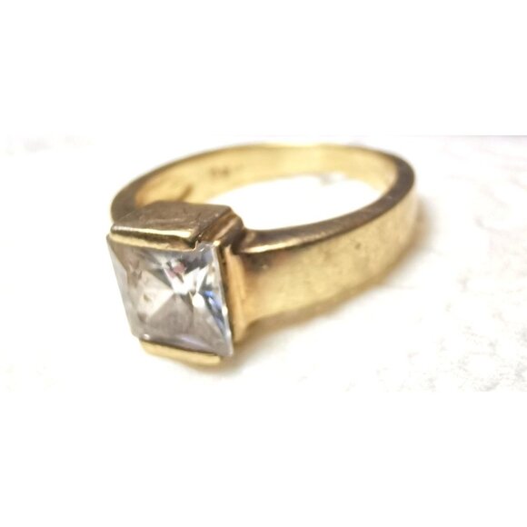 Vintage 10K Yellow Gold Ring w/ Princess Cut Clear Stone – Signed RC Size 4 - Picture 6 of 16